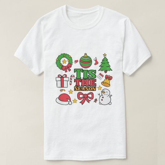 "Tis The Season" Cute Christmas Icons Collage Tシャツ (デザイン正面)