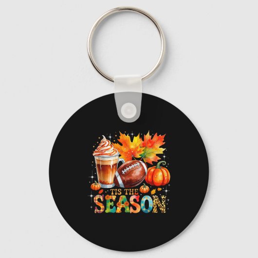 Tis The Season Fall Coffee Football Autumn Gift  キーホルダー (正面)