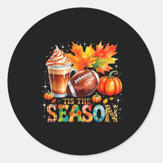 Tis The Season Fall Coffee Football Autumn Gift  ラウンドシール (正面)