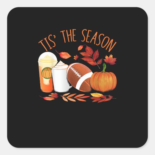 Tis The Season Football Pumpkin Thanksgiving Athle スクエアシール (正面)
