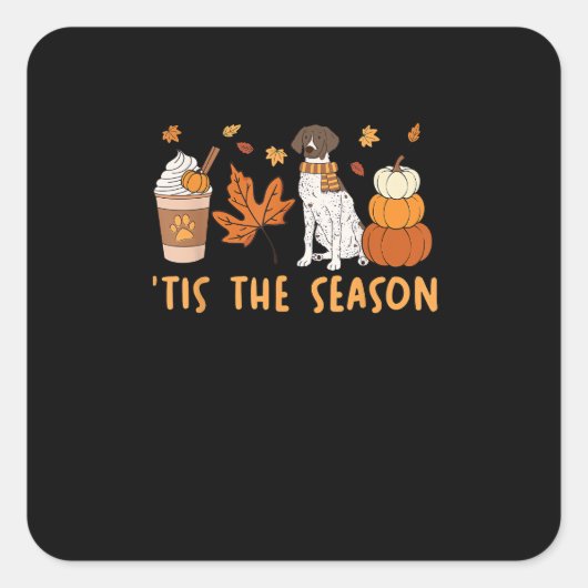 Tis The Season German Shorthaired Dog Fall Pumpkin スクエアシール (正面)