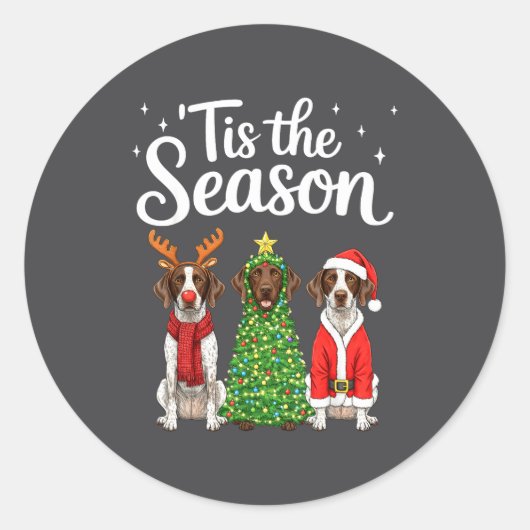 Tis The Season German Shorthaired Inter Christmas  ラウンドシール (正面)