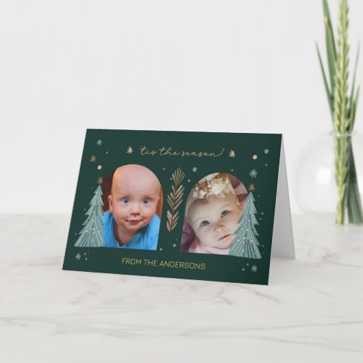 Tis the Season Green Christmas Photo Two Arches カード (正面)