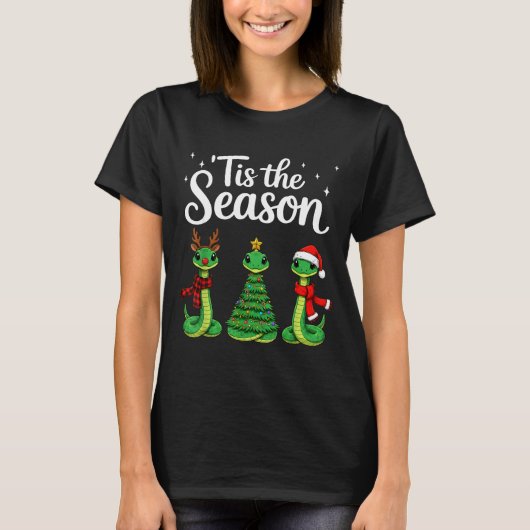 Tis The Season Green Snake Christmas Santa Tシャツ (正面)