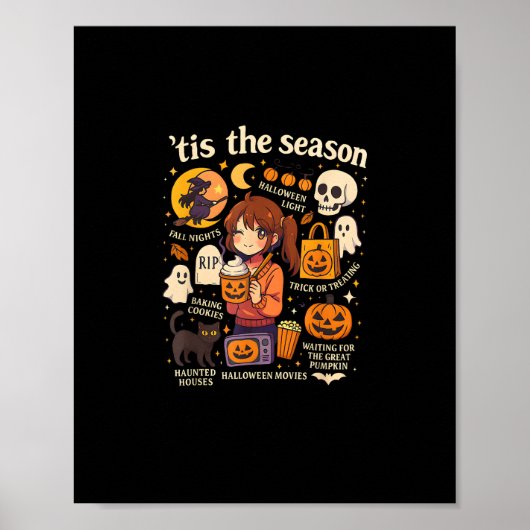 Tis The Season Halloween Anime Icons Fall Design ポスター (正面)