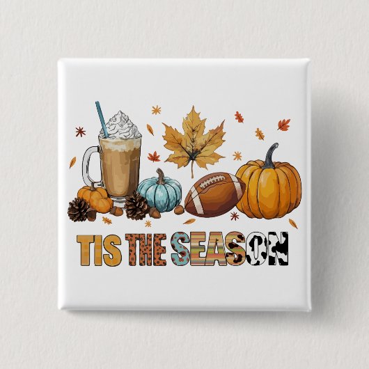 Tis the Season Herbstzeit mit Football und Kaffee 缶バッジ (正面)