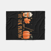 Tis The Season Hockey Latte Leaves Hello Pumpkin H フリースブランケット (正面(横))