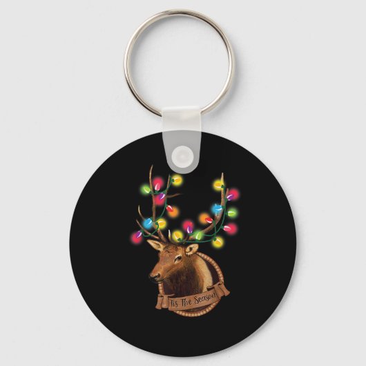 Tis The Season Mounted Reindeer With Christmas Lig キーホルダー (正面)