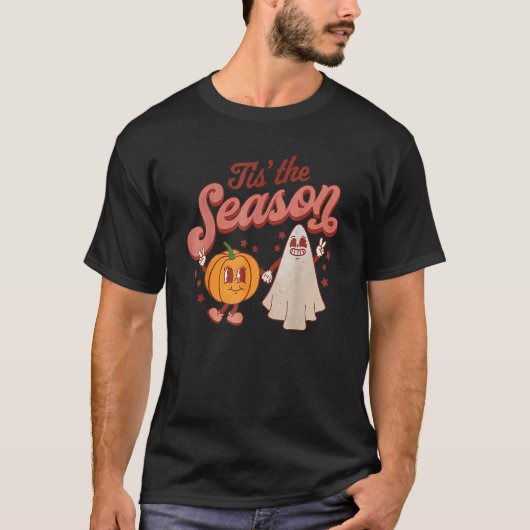 Tis The Season Pumpkin Boo 60s 70s Hippie Hallowee Tシャツ (正面)