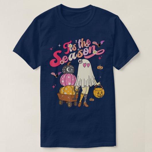 Tis the Season Pumpkin Boo 60s 70s Hippie Hallowee Tシャツ (デザイン正面)