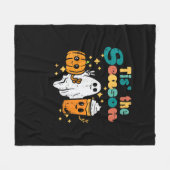 Tis The Season Pumpkin Latte Retro Halloween Fall フリースブランケット (正面(横))