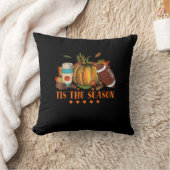 Tis The Season Pumpkin Leaf Latte Fall Thanksgivin クッション (ブランケット)