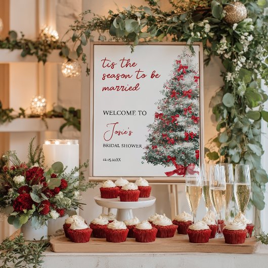 Tis the Season Red Bow Christmas Bridal Shower ポスター