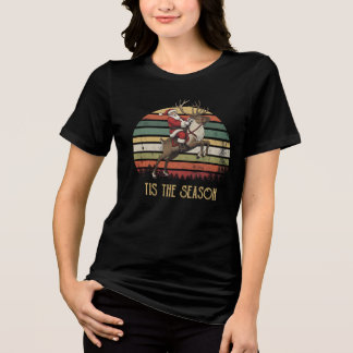 Tis The Season Retro Santa Riding Reindeer トライブレンドTシャツ