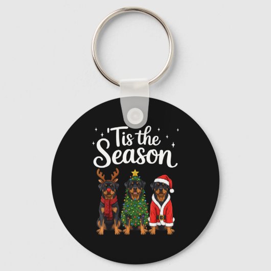 Tis The Season Rottweiler Christmas Santa Rottie D キーホルダー (正面)