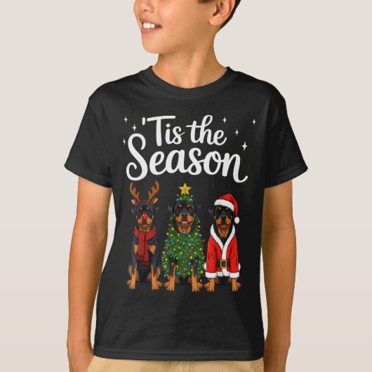 Tis The Season Rottweiler Christmas Santa Rottie D Tシャツ (正面)