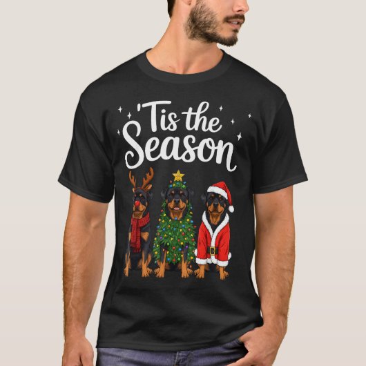 Tis The Season Rottweiler Christmas Santa Rottie D Tシャツ (正面)