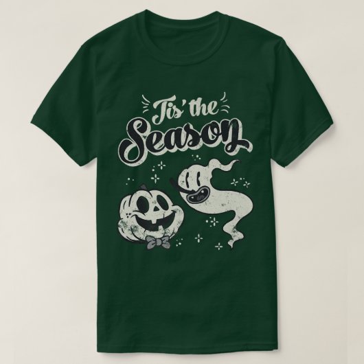 Tis' the Season Skeleton Ghost Retro Halloween Cos Tシャツ (デザイン正面)