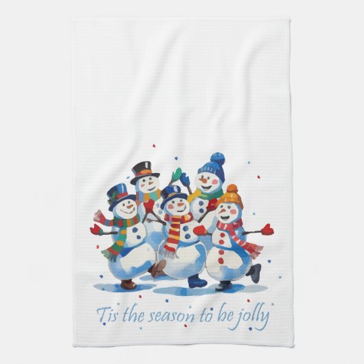Tis the Season to be Jolly Dancing Jolly Snowmen キッチンタオル (縦)
