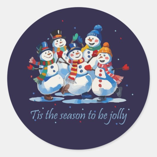Tis the Season to be Jolly Dancing Jolly Snowmen ラウンドシール (正面)