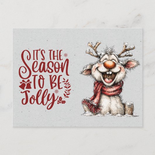 'Tis the Season To Be Jolly Laughing Reindeer ポストカード (正面)