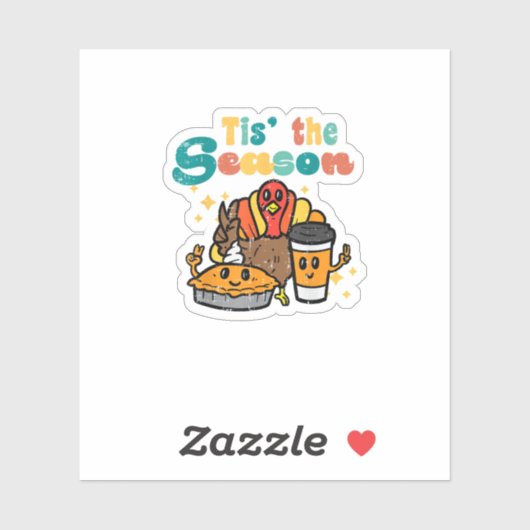 Tis The Season Turkey Coffee Retro Thanksgiving Fa シール (シート)