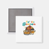 Tis The Season Turkey Coffee Retro Thanksgiving Fa マグネット (正面/裏面)