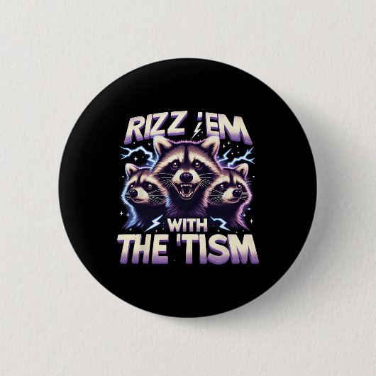 TismでRizz Emかっこいい 虹色のracoon 自閉症 缶バッジ (正面)