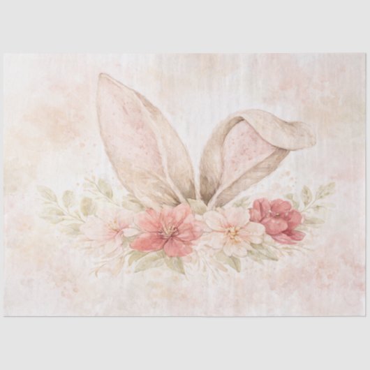 Tissue Paper Cute Watercolor Bunny with Flowers 薄葉紙 (正面)