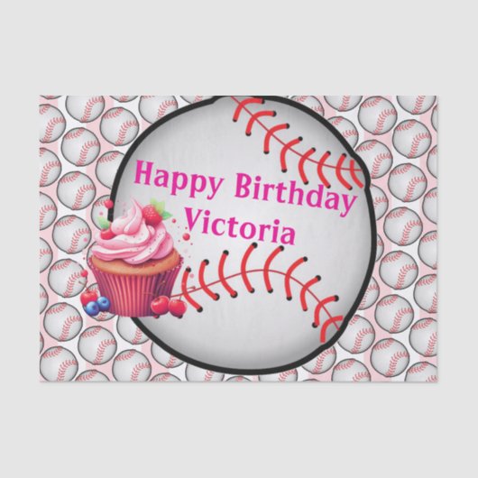 Tissue Paper Pink Baseball Happy Birthday  薄葉紙 (正面)