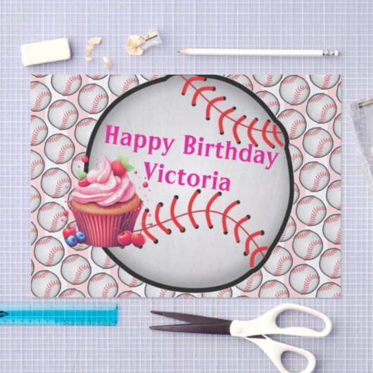 Tissue Paper Pink Baseball Happy Birthday  薄葉紙 (クラフト)