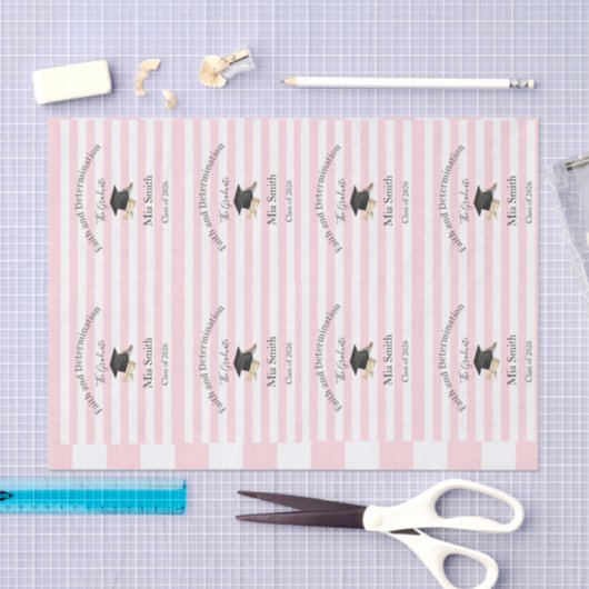 Tissue Paper Pink & White Stripe Graduation 2026 薄葉紙 (クラフト)