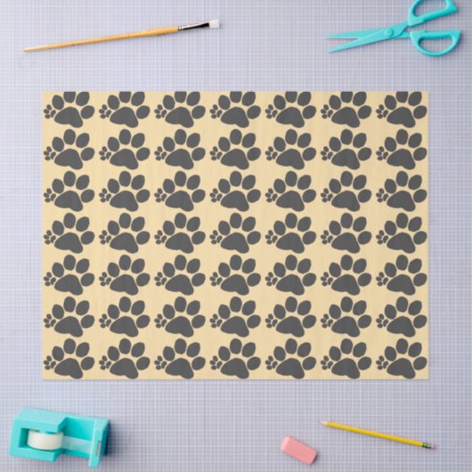 Tissue Paper - Polydactyl Paw Print on Beige 薄葉紙 (クラフト)