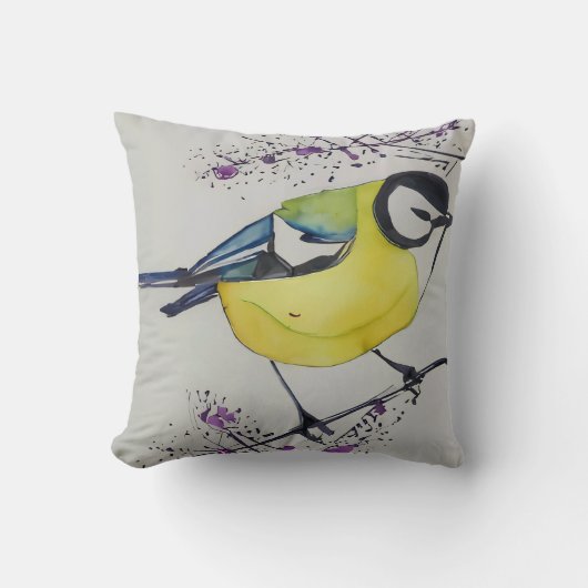 Tit鳥素晴らしスケッチ、手描きブリティッシュ鳥 クッション (正面)