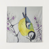 Tit鳥素晴らしスケッチ、手描きブリティッシュ鳥 タペストリー (正面(横))