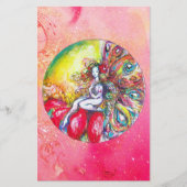 TITANIA FlOWER FAIRY，ピンク色の黄色い金ゴールドきらめき 便箋 (正面)