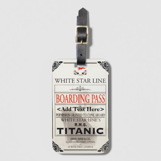 Titanic White Star Line 搭乗券 - テキスト追加可 ラゲッジタグ (正面縦)