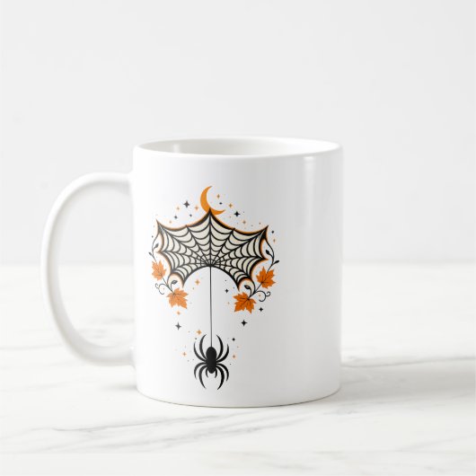 Titleヴィンテージ クモの巣と三日月 | レトロなハロウィン コーヒーマグカップ (左)
