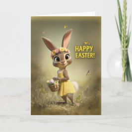 Title Adorable Easter Bunny with Basket and Flower カード