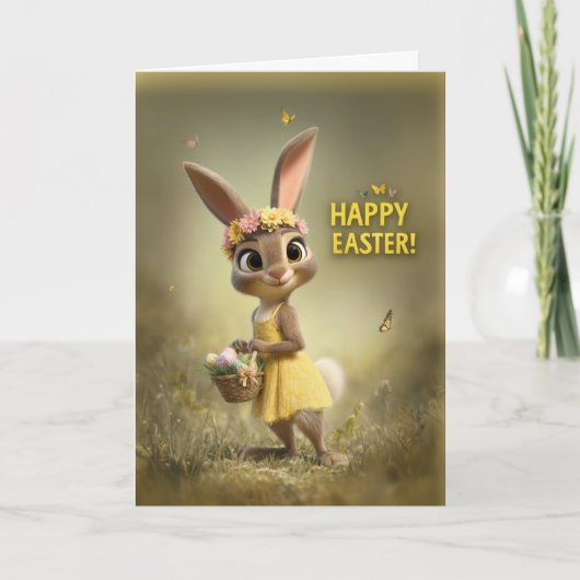Title Adorable Easter Bunny with Basket and Flower カード (正面)