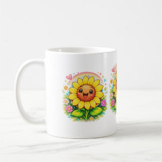 🌻 Title Cute Smiling Sunflower Rainbow Garden コーヒーマグカップ
