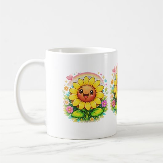 🌻 Title Cute Smiling Sunflower Rainbow Garden コーヒーマグカップ (左)