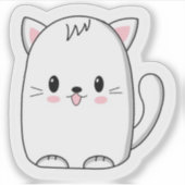 Title: Cute White Kawaii Cat Sticker - Minimalist  シール (正面)