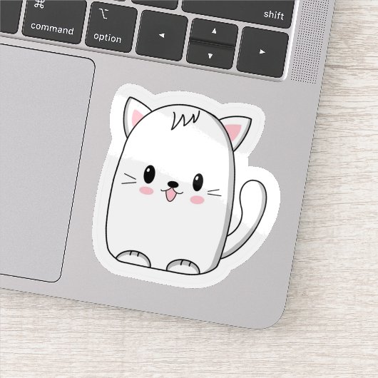 Title: Cute White Kawaii Cat Sticker - Minimalist  シール (詳細)