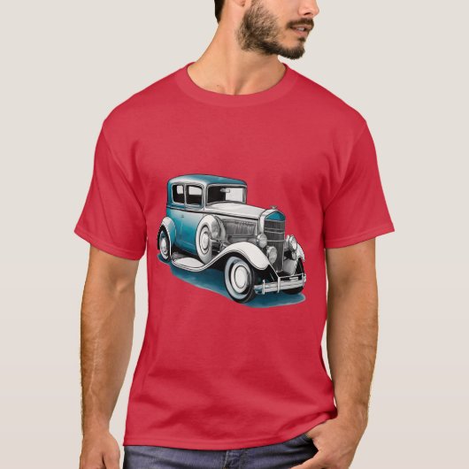Title Elegant Vintage 1920s Car Illustration retro Tシャツ (正面)