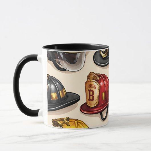 Title firefighter helmet pattern fire station depa マグカップ (左)