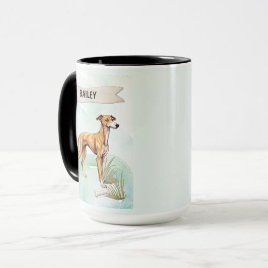 Title: Greyhound Watercolor Personalized Dog マグカップ (正面左)