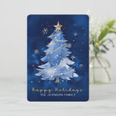 Title: Happy Holidays Elegant Navy Gold Christmas  カード (スタンド正面)