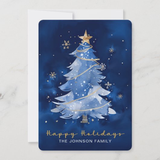 Title: Happy Holidays Elegant Navy Gold Christmas  カード (正面)