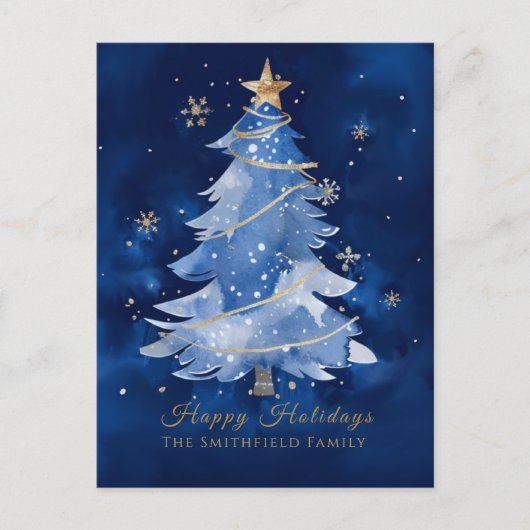 Title: Happy Holidays Elegant Navy Gold Christmas  ポストカード (正面)